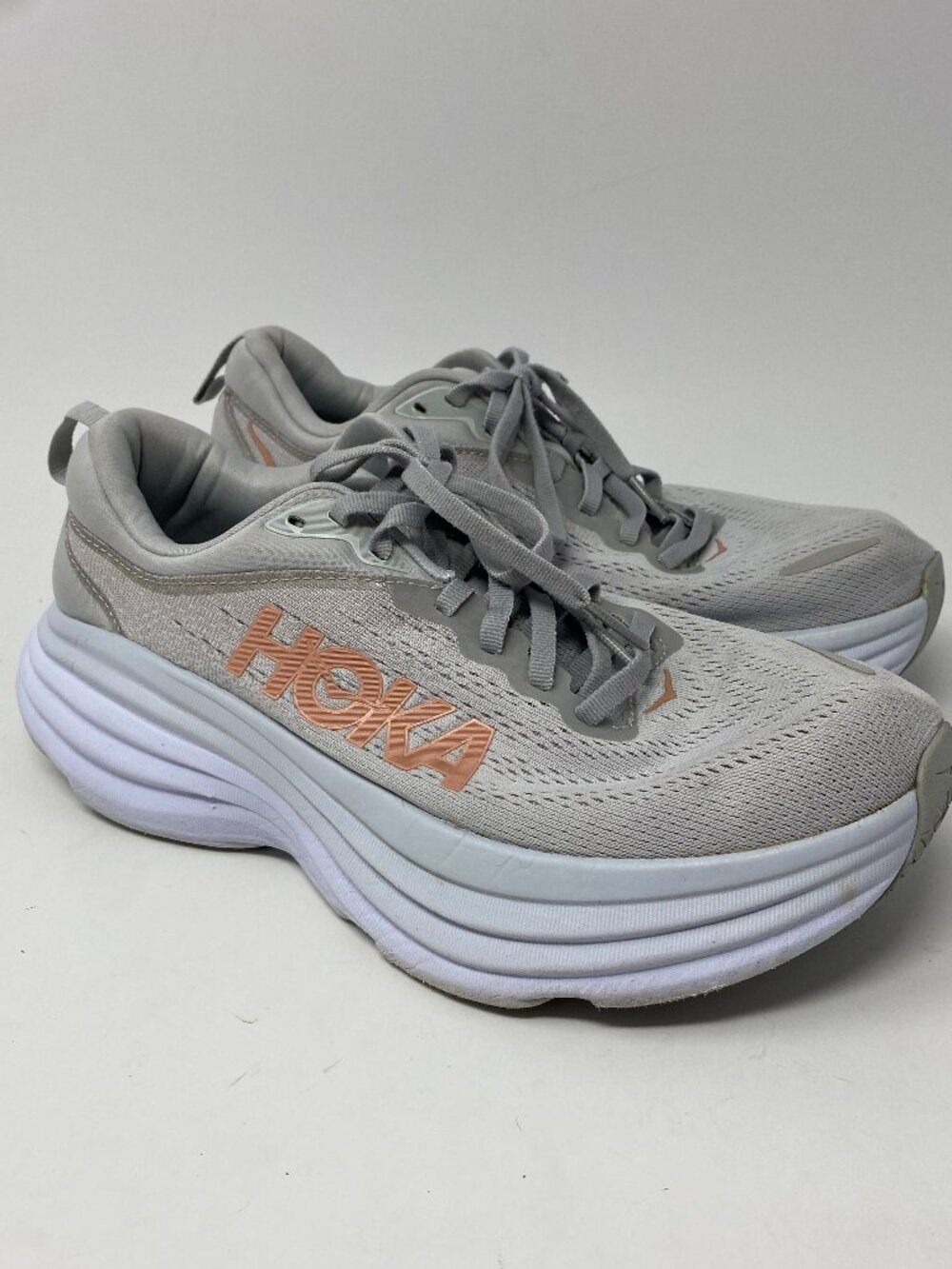 Hoka One One Bondi 8 Shoes Womens 8.5 B Gray Peach Running Gym 1127952 HMLR